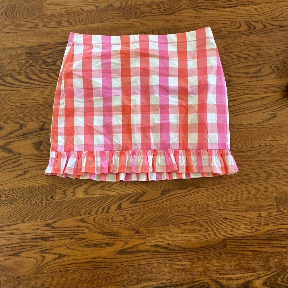NWT J Crew Women’s Plus Size 20 Pink Plaid Ruffle Gingham Pencil Skirt